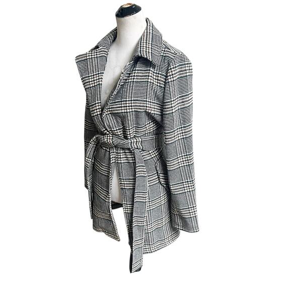 Love Tree Size Large Plaid Longline PeaCoat Belted Multicolor Pockets Preppy - Picture 2 of 13